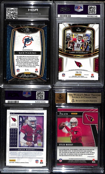 Lot of (4) Graded Football Cards w. 2 Autographs - Dan Marino #5/5, Larry Fitzgerald #/25, & Kyler Murray x2