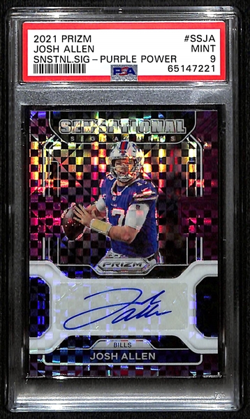 2021 Prizm Josh Allen Sensational Signatures Purple Power Josh Allen #7/35 PSA 9