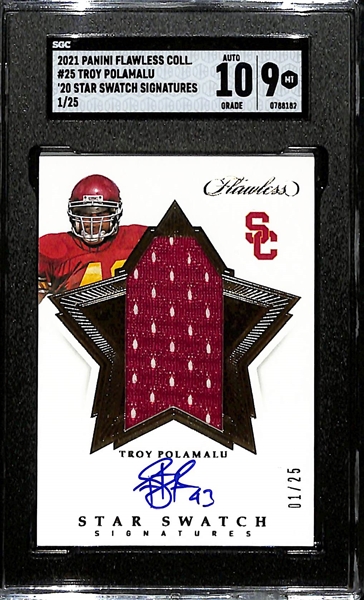 2021 Panini Flawless Collection Troy Polamalu '20 Star Swatch Signatures #1/25 SGC 9 w. Auto Grade 10