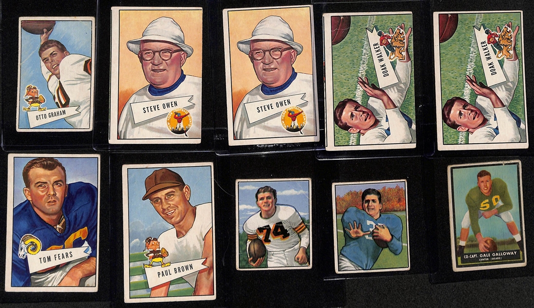 Lot of (65+) Mostly 1952 Bowman Large and Small Football w. (2) Van Buren, Graham, Walker and Others.