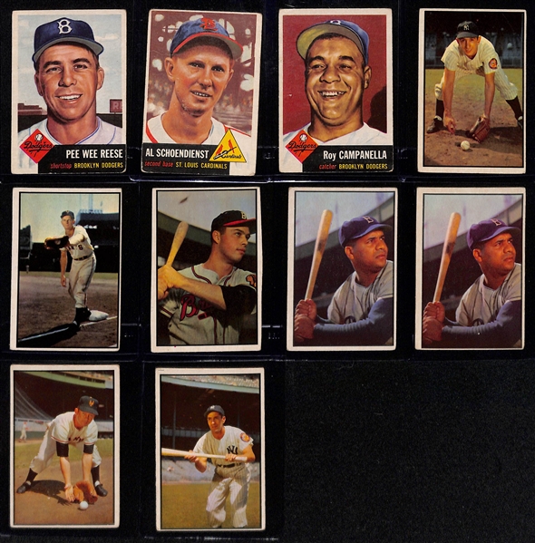 Lot of (12) 1953 Topps and 1953 Bowman Baseball Cards w. Feller, Mathews, and Others