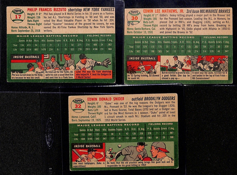 Lot of (12) 1954 Topps and 1954 Bowman Baseball Cards w. Rizzuto, Mathews, Snider, and Others