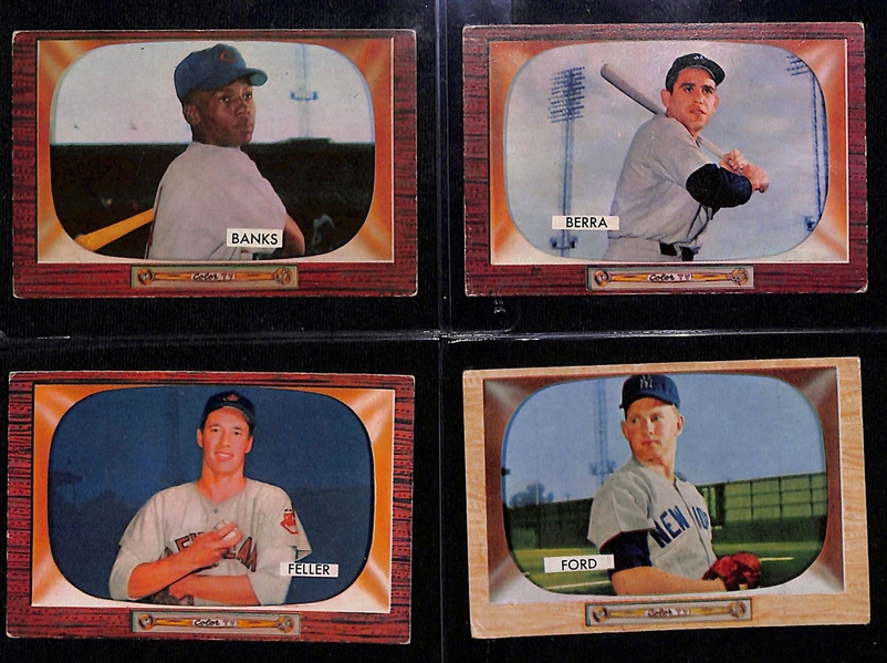 Lot of (13) 1955 Bowman Baseball Cards w. Banks, Berra, Feller, Ford and Others