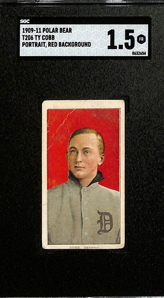 1909-11 T206 Ty Cobb (HOF - Polar Bear Back) Portrait, Red Background Graded SGC 1.5