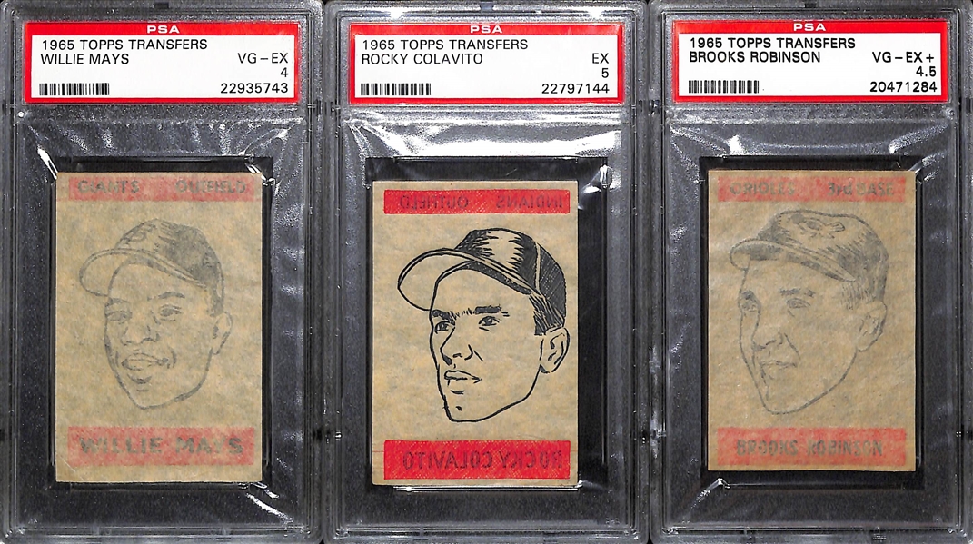 Mostly Graded Vintage Baseball lot w. PSA Graded 1965 Topps Transfers Willie Mays, and 1934 Batter-Up Al Simmons 