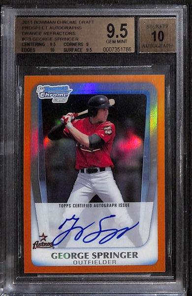 2011 Bowman Chrome Draft Prospect Autographs Orange George Springer Rookie Graded BGS 9.5/10 #d 5/25