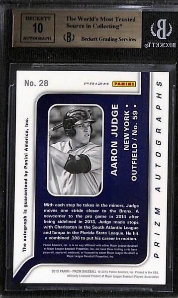 2015 Panini Prizm Aaron Judge Rookie Prizm Autograph # 28 Graded BGS 9.5 Gem Mint