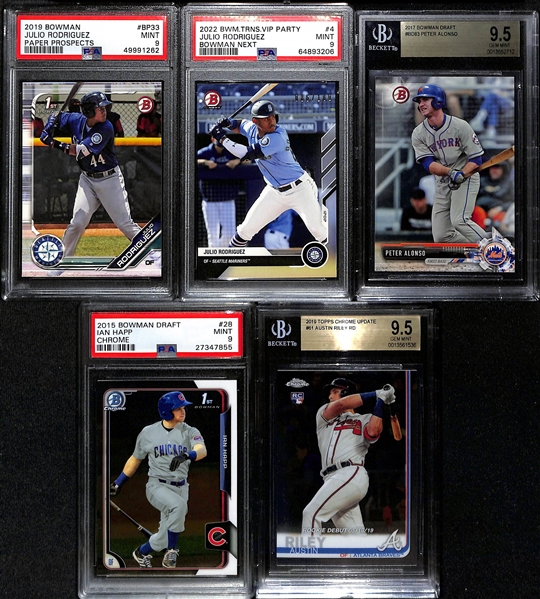 Lot of (5) Graded Baseball Lot with Julio Rodriguez, Pete Alonso Rookies and Others