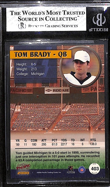 2000 Pacific # 403 Tom Brady Rookie Card Graded BGS 8