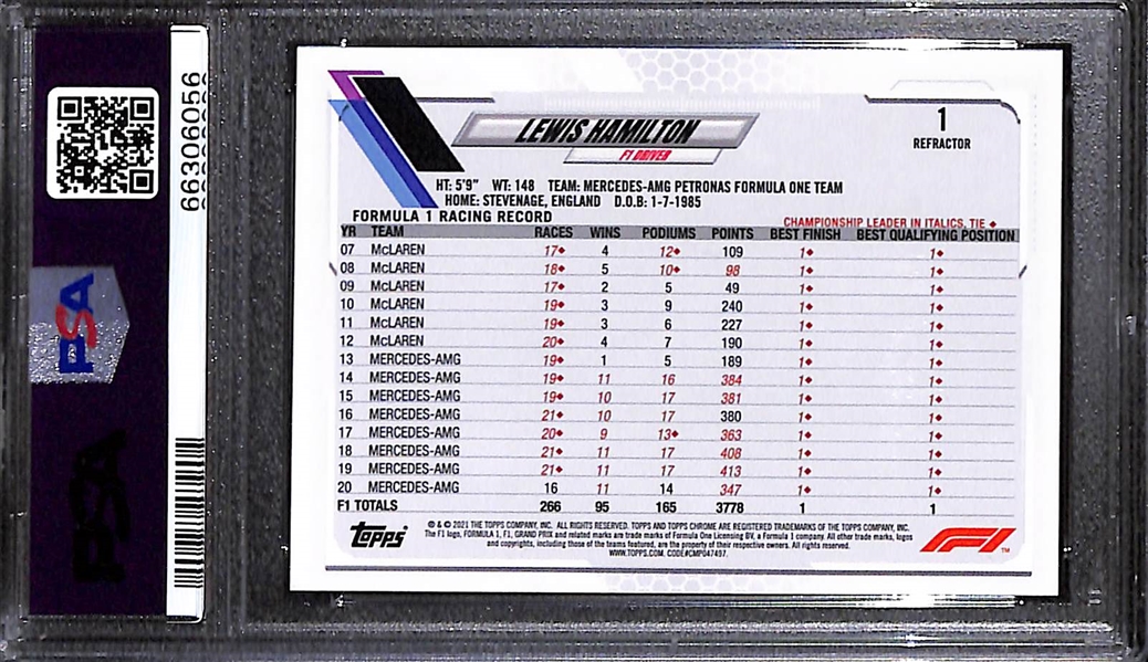 2021 Topps Chrome F1 # 1 Lewis Hamilton Refractor Graded PSA 10