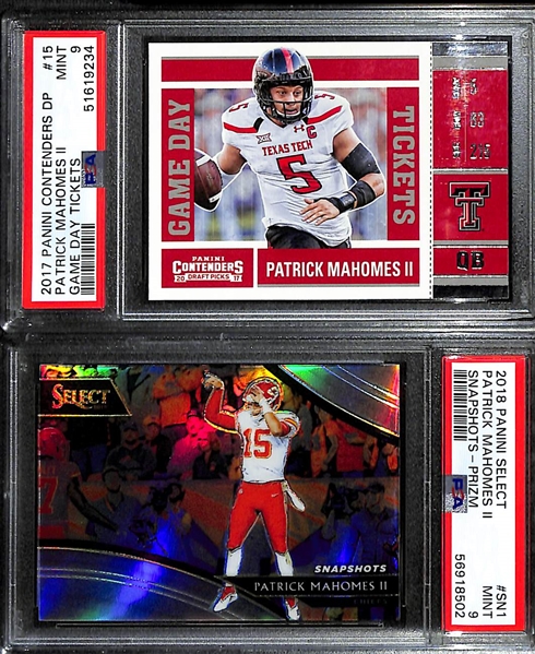 Lot of (2) PSA 9 Graded Patrick Mahomes Cards w. 2017 Panini Contenders Draft Picks