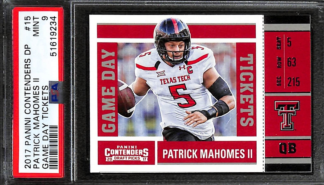 Lot of (2) PSA 9 Graded Patrick Mahomes Cards w. 2017 Panini Contenders Draft Picks