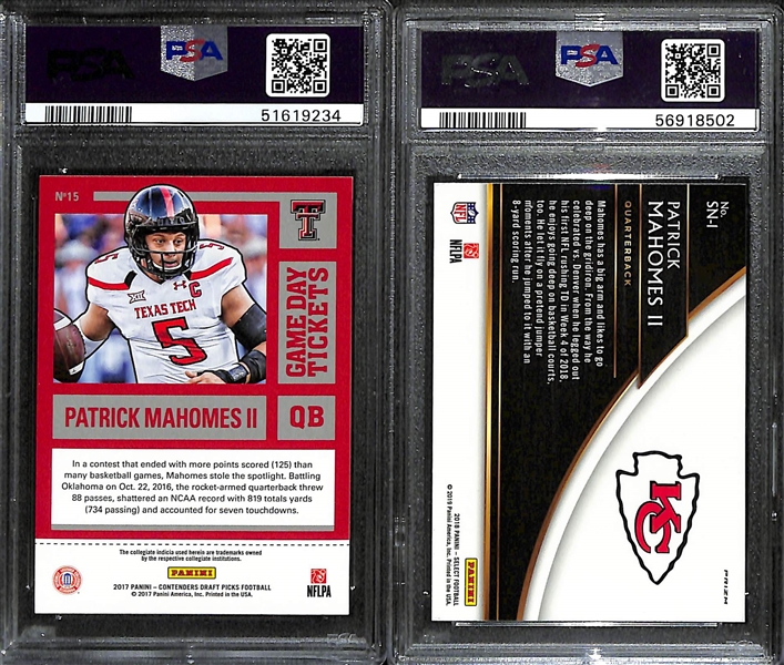 Lot of (2) PSA 9 Graded Patrick Mahomes Cards w. 2017 Panini Contenders Draft Picks