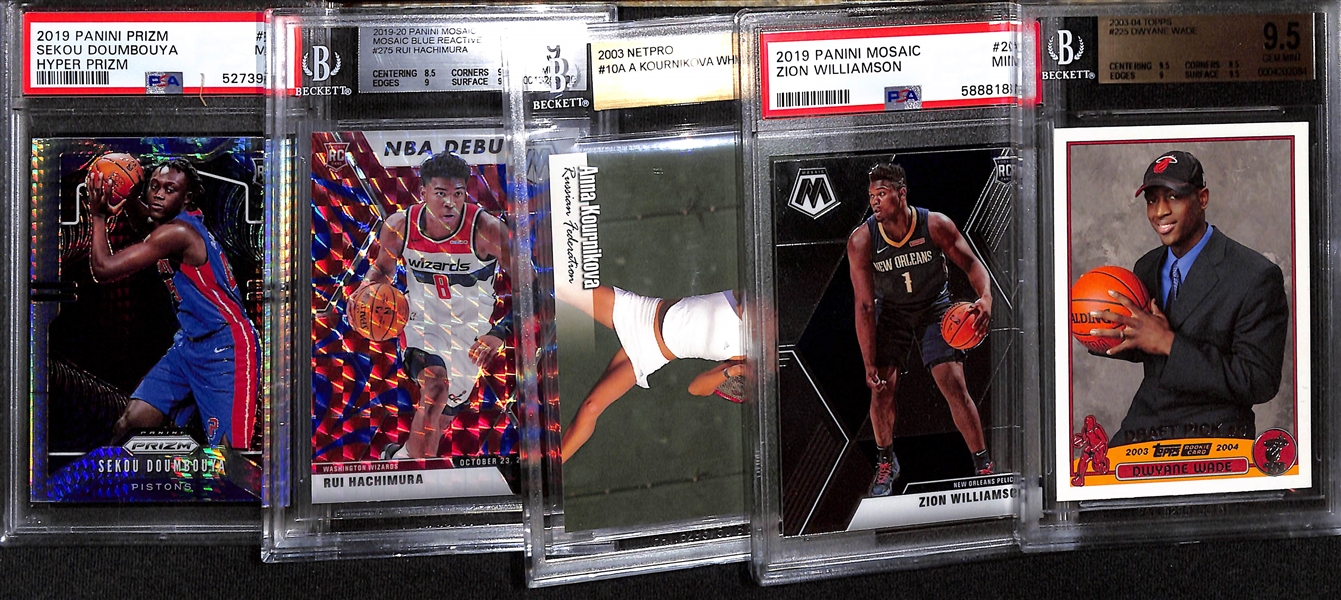 Lot of (5) Mixed Sport Graded Rookies w. Dwayne Wade, Zion, Anna Kournikova