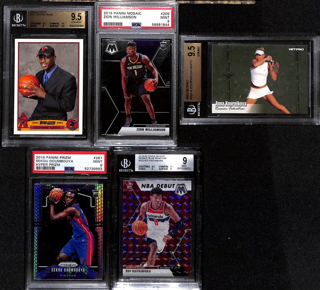 Lot of (5) Mixed Sport Graded Rookies w. Dwayne Wade, Zion, Anna Kournikova