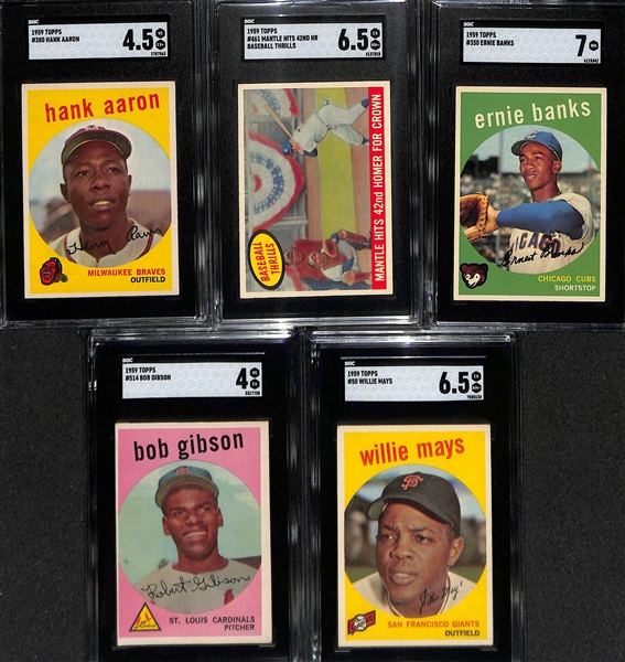 1959 Topps Baseball Set (Missing Only 2 Cards - Mantle #10, Mantle All-Star #564) w. 5 Graded Cards - Mostly VG-EX+ w. Bob Gibson RC SGC 4 and Willie Mays SGC 6.5