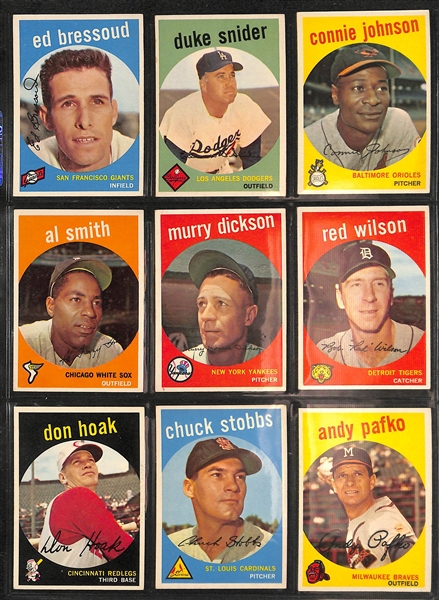 1959 Topps Baseball Set (Missing Only 2 Cards - Mantle #10, Mantle All-Star #564) w. 5 Graded Cards - Mostly VG-EX+ w. Bob Gibson RC SGC 4 and Willie Mays SGC 6.5