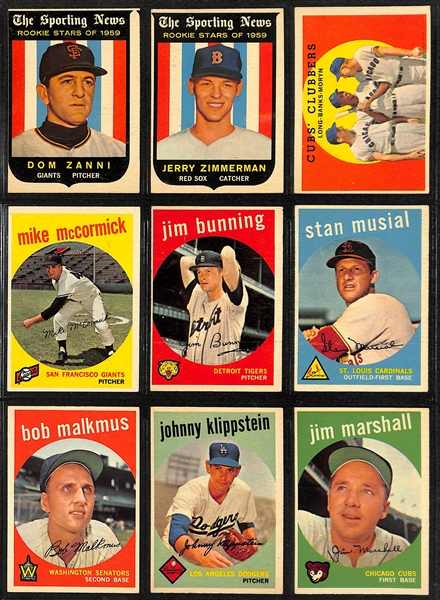 1959 Topps Baseball Set (Missing Only 2 Cards - Mantle #10, Mantle All-Star #564) w. 5 Graded Cards - Mostly VG-EX+ w. Bob Gibson RC SGC 4 and Willie Mays SGC 6.5