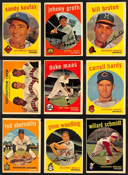 1959 Topps Baseball Set (Missing Only 2 Cards - Mantle #10, Mantle All-Star #564) w. 5 Graded Cards - Mostly VG-EX+ w. Bob Gibson RC SGC 4 and Willie Mays SGC 6.5