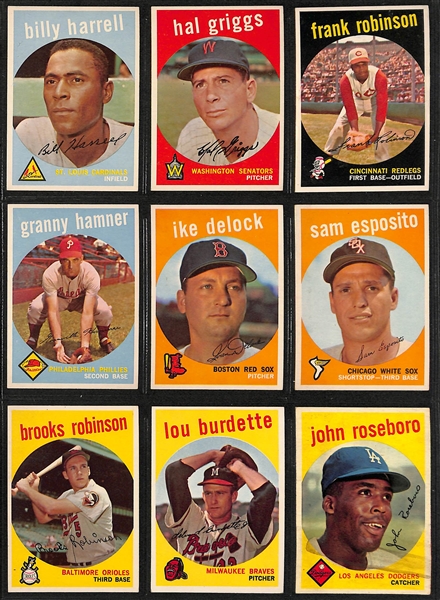 1959 Topps Baseball Set (Missing Only 2 Cards - Mantle #10, Mantle All-Star #564) w. 5 Graded Cards - Mostly VG-EX+ w. Bob Gibson RC SGC 4 and Willie Mays SGC 6.5