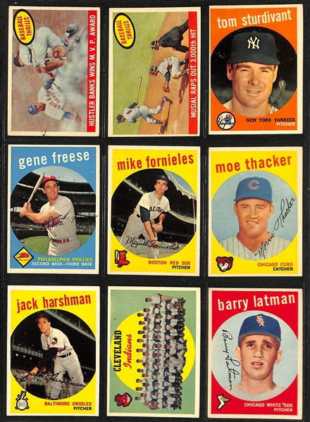 1959 Topps Baseball Set (Missing Only 2 Cards - Mantle #10, Mantle All-Star #564) w. 5 Graded Cards - Mostly VG-EX+ w. Bob Gibson RC SGC 4 and Willie Mays SGC 6.5