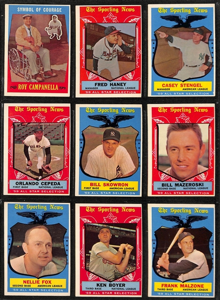 1959 Topps Baseball Set (Missing Only 2 Cards - Mantle #10, Mantle All-Star #564) w. 5 Graded Cards - Mostly VG-EX+ w. Bob Gibson RC SGC 4 and Willie Mays SGC 6.5