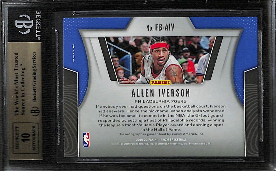 2019-20 Prizm Fast Break Autographs #29 Allen Iverson Graded BGS 9.5 w. 10 Autograph