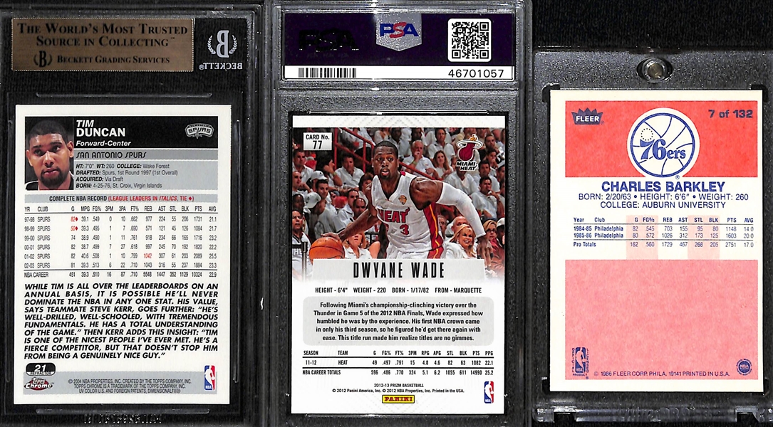 Lot of (3) NBA Stars Lot w. Tim Duncan, Dwayne Wade PSA 10, and Charles Barkley 1986 Fleer Rookie