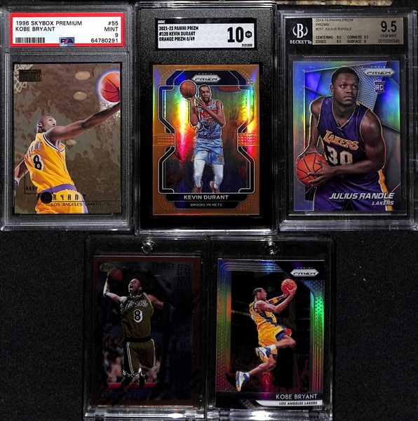 Lot of (5) NBA Stars Lot w. 1996 Skybox Premium Kobe Bryant Graded PSA 9, and More!