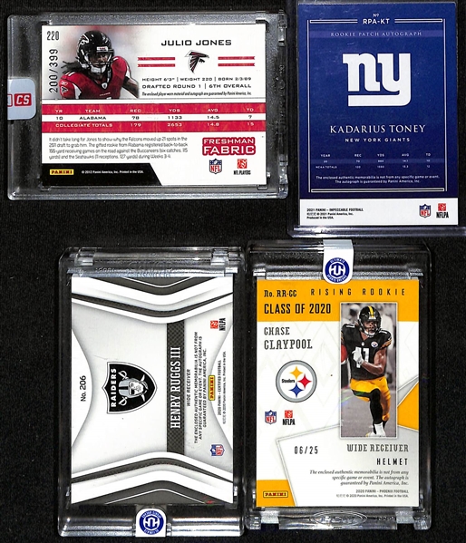 Lot of (4) Rookie/Autograph Cards w. Julio Jones, Kadarius Toney, Henry Ruggs, & Chase Claypool