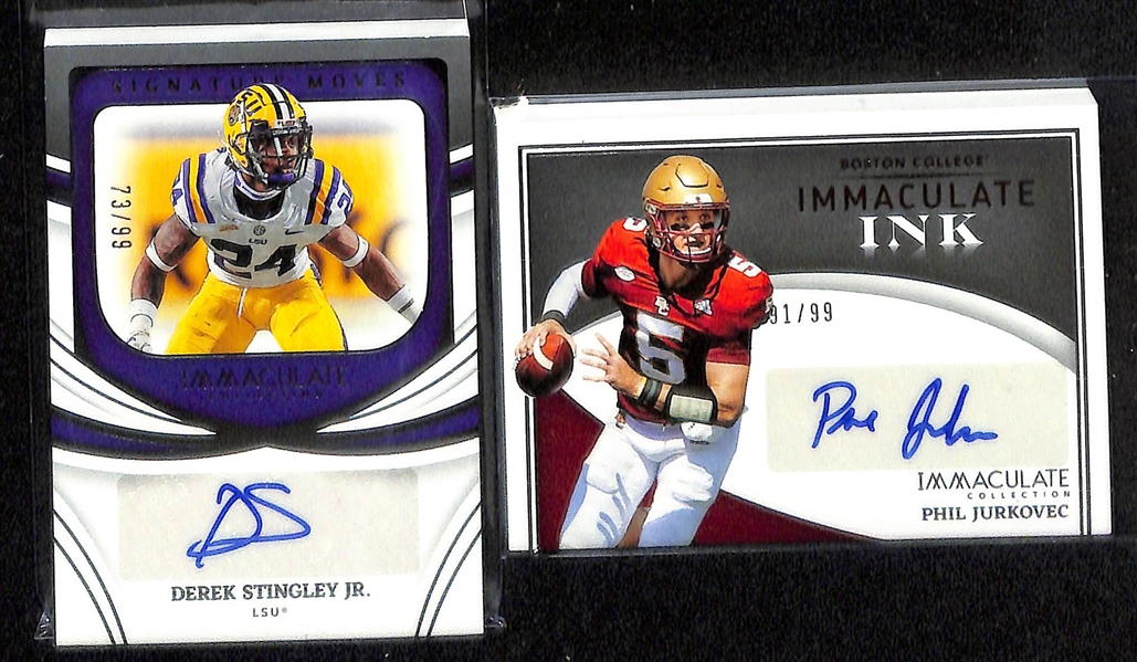 Lot of (5) 2022 Panini Immaculate Autograph Cards w. Drake London Rookie Patch Auto and Autographs of Richard Sherman, Greg Dulcich, Stingley, +