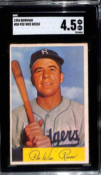 (3) 1954 Bowman Cards - Roy Campanella #90 (SGC 3) & Phil Rizzuto #1 (SGC 3), Pee Wee Reese #58 (SGC 4.5)