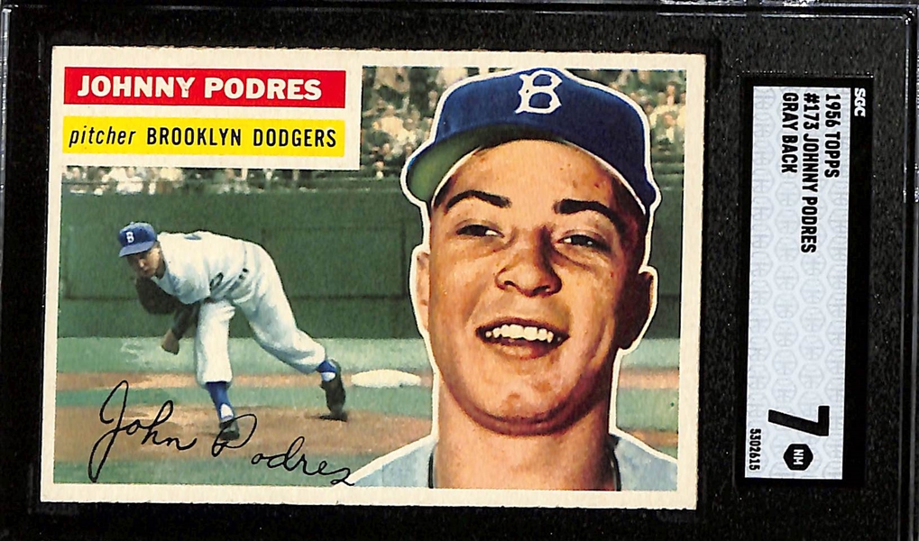 (3) Dodgers Graded 1956 Topps - Podres SGC 7, Zimmer SGC 4, & Newcombe SGC 3