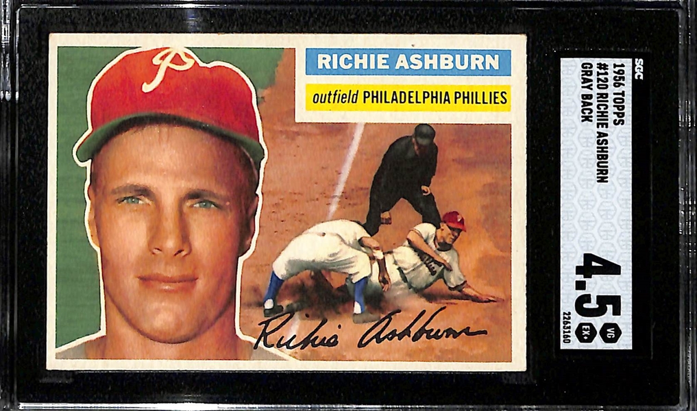 (3) Graded 1956 Topps Cards - Feller #200 (SGC 5.5), Richie Ashburn #120 (SGC 4.5), Gil Hodges (SGC 4)