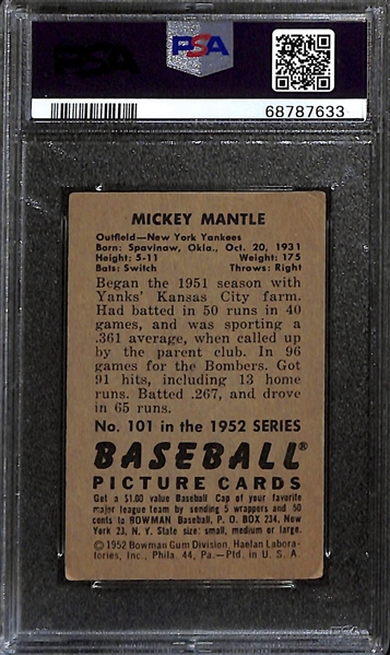 1952 Bowman Mickey Mantle #101 Graded PSA 2.5