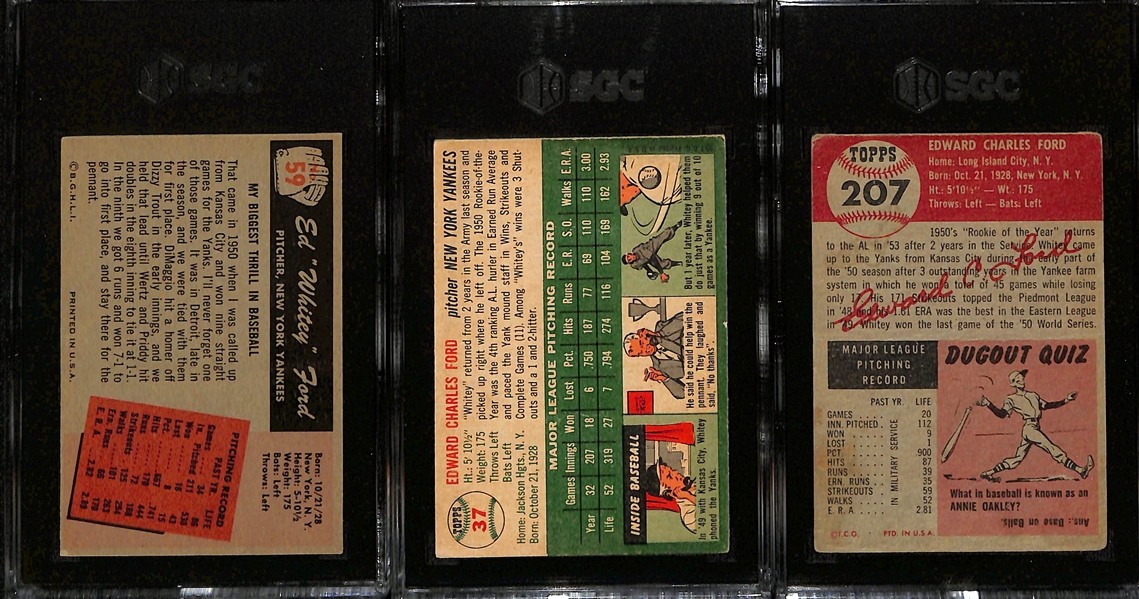 (3) Graded Whitey Ford Cards - 1953 Topps (SGC 1.5), 1954 Topps (SGC 3), 1955 Bowman (SGC 5.5) 