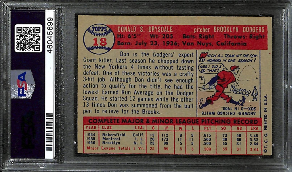 1957 Topps Don Drysdale Rookie # 18 Graded PSA 4