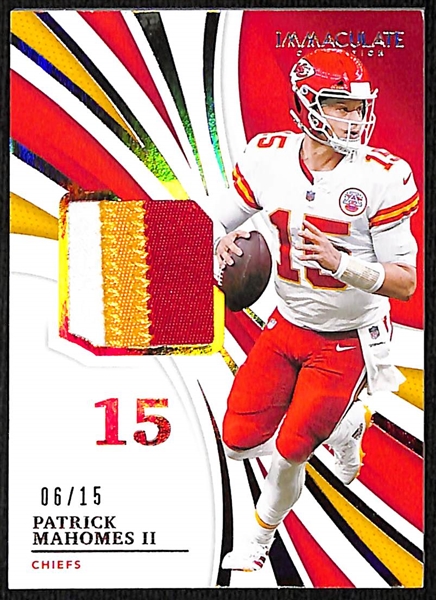 Lot of (2) 2021 Panini Immaculate Patch Cards w. Mahomes #/15 & Mac Jones Rookie #/25