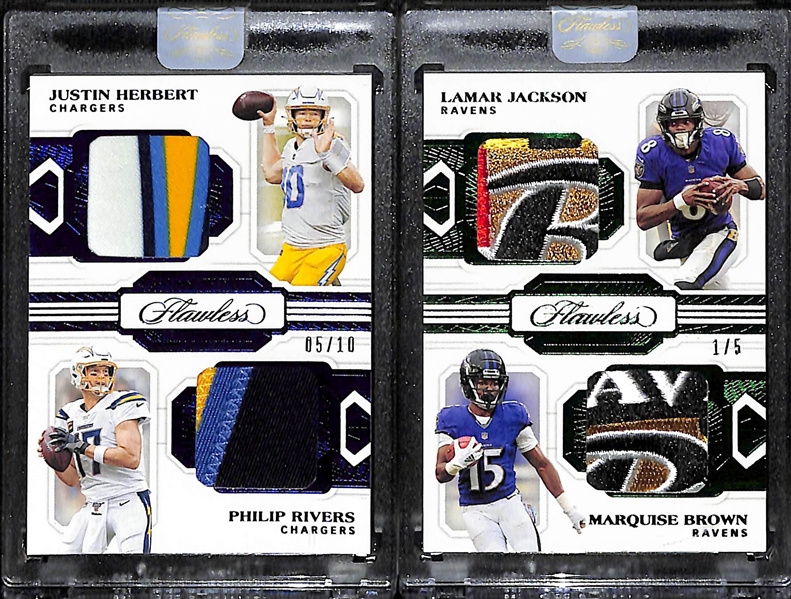 Lot of (2) 2020 Flawless Dual Patch Lot w. Herbert/Philips (Herbert RC) #/10 & Brown/Jackson Logo Patch #/6