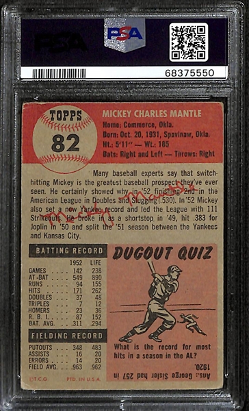 1953 Topps Mickey Mantle #83 Graded PSA 3