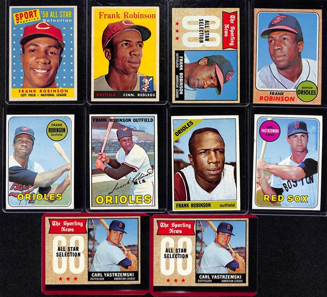 Lot of (20) Vintage 1950s, 60s, and 70s Baseball Cards of Frank Robinson, Carl Yastrzemski, and Steve Carlton