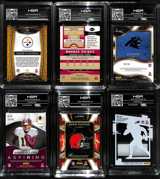 Lot of (6) Football Rookie, Autograph & Jersey Cards w. Aiyuk Optic Contenders Auto #/25 & Select DJ Moore Gold Auto Patch #/10