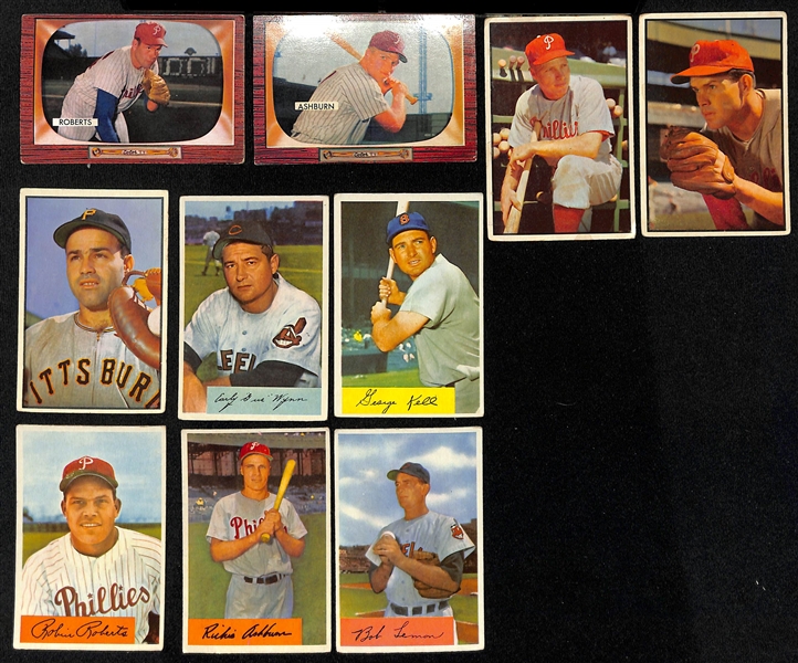 Lot of (8) 1953, (14) 1954, & (20) 1955 Bowman Baseball Cards w. 1953 Bowman Richie Ashburn & (17) 1955 Assorted Umpire Cards