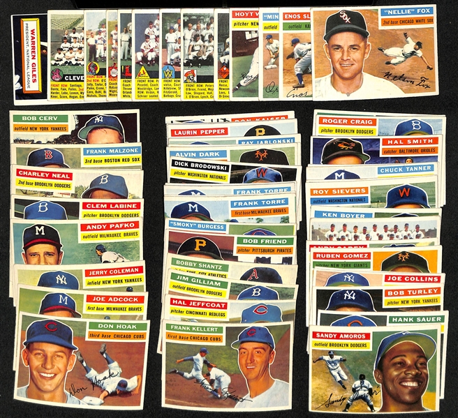 Lot of (55) 1956 Topps Baseball Cards w. Nellie Fox