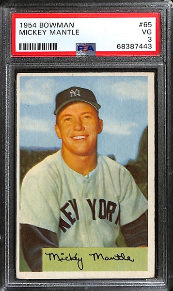 1954 Bowman Mickey Mantle #65 Graded PSA 3