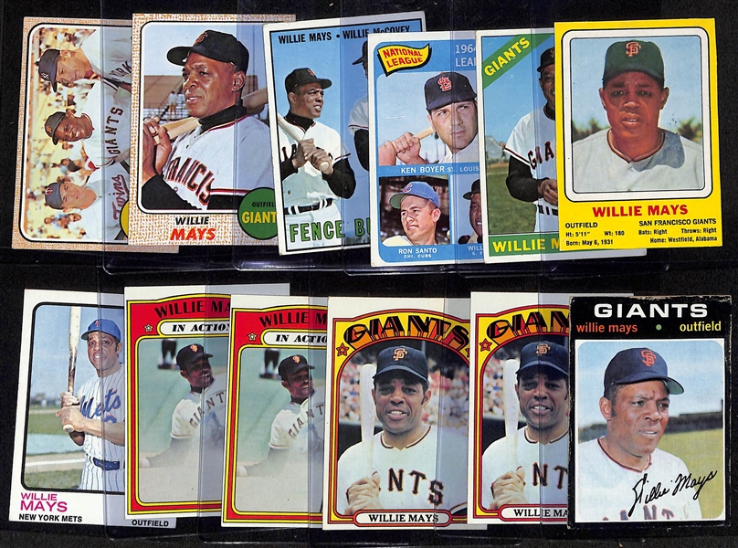 Lot of (12) Vintage Willie Mays Baseball Cards w. 1969 Transogram Card