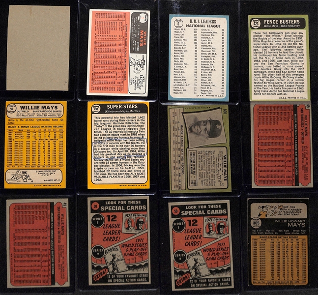 Lot of (12) Vintage Willie Mays Baseball Cards w. 1969 Transogram Card