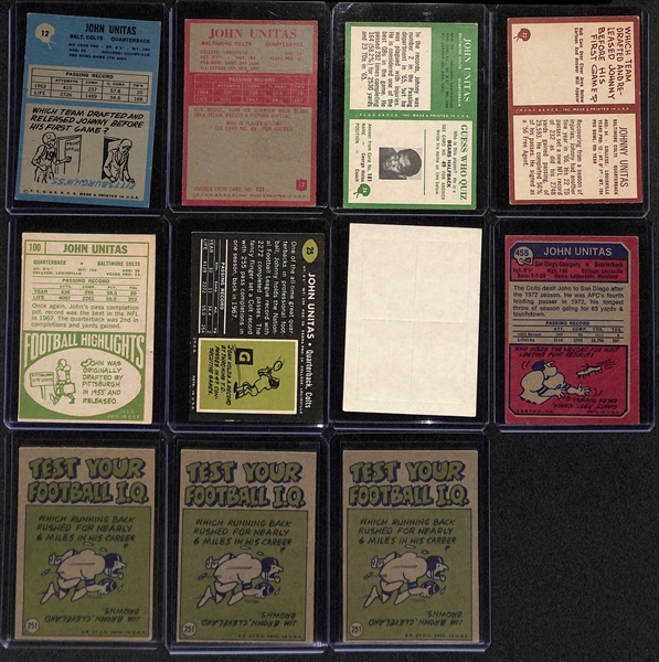 Lot of (11) Johnny Unitas Football Cards w. 1964 Philadelphia