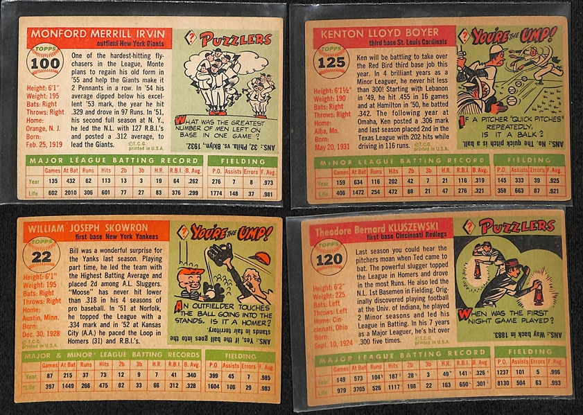 Lot of (135) Different 1955 Topps Baseball Cards w. Monte Irvin - Approx 2/3 of the Set