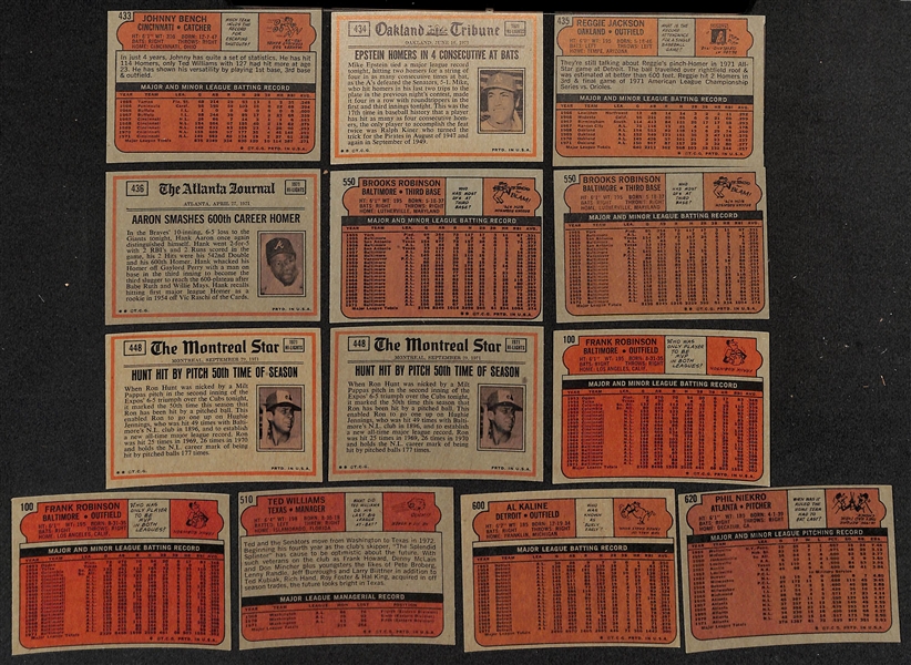  Lot of (750+) 1972 Topps Baseball Cards w. Johnny Bench